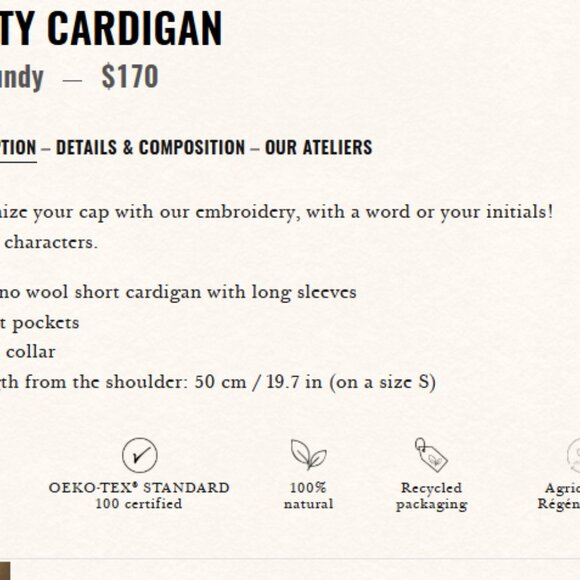 Sezane Betty Cardigan Gold / Burgundy - Size XL - Picture 2 of 6